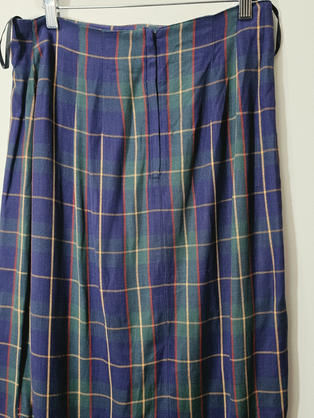 Navy & Green Tartan Plaid Cotton Blend Maxi Wrap Skirt Size 10 Preppy Career - Picture 7 of 11